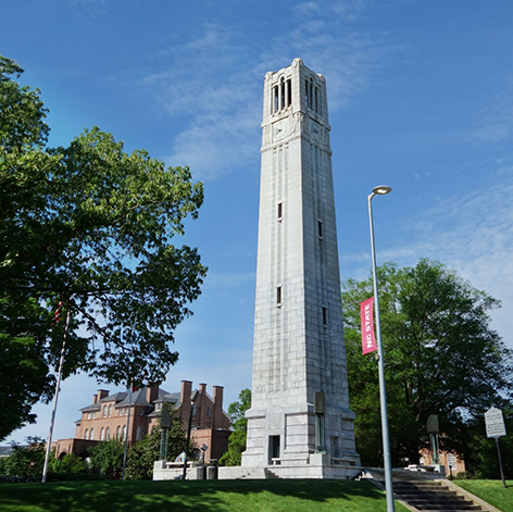 Tall white brick tower at North Carolina State University